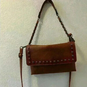 Brown studded shoulder or cross body purse